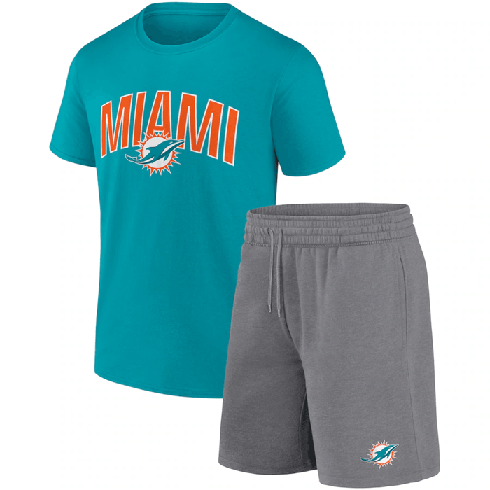 Men's Aqua/Heather Gray Miami Dolphins Arch T-Shirt & Shorts Combo Set